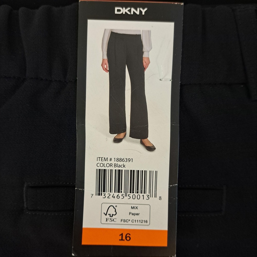 DKNY Wide Leg Pants Women 16 Black NEW Pull On Elastic Back 891-287-B8‎